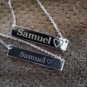 925 Sterling Silver Personalized Bar Pendant Necklace Engraved Any Name Letter S